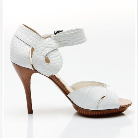 Sold-Max Studio White Croc Leather Platform Ankle Strap - Picture 3 of 8